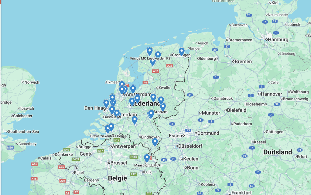Landkaart met een overzicht waar Personalized Care al wordt toegepast; door teams die geloven dat zorg beter én menselijker kan.